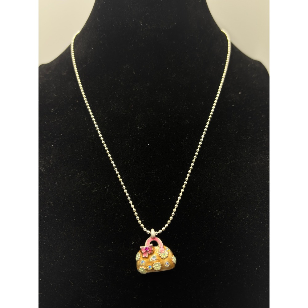 Charmed Necklace Girls 15 Inch Silver Handbag Purse Pendant Rhinestone Enamel